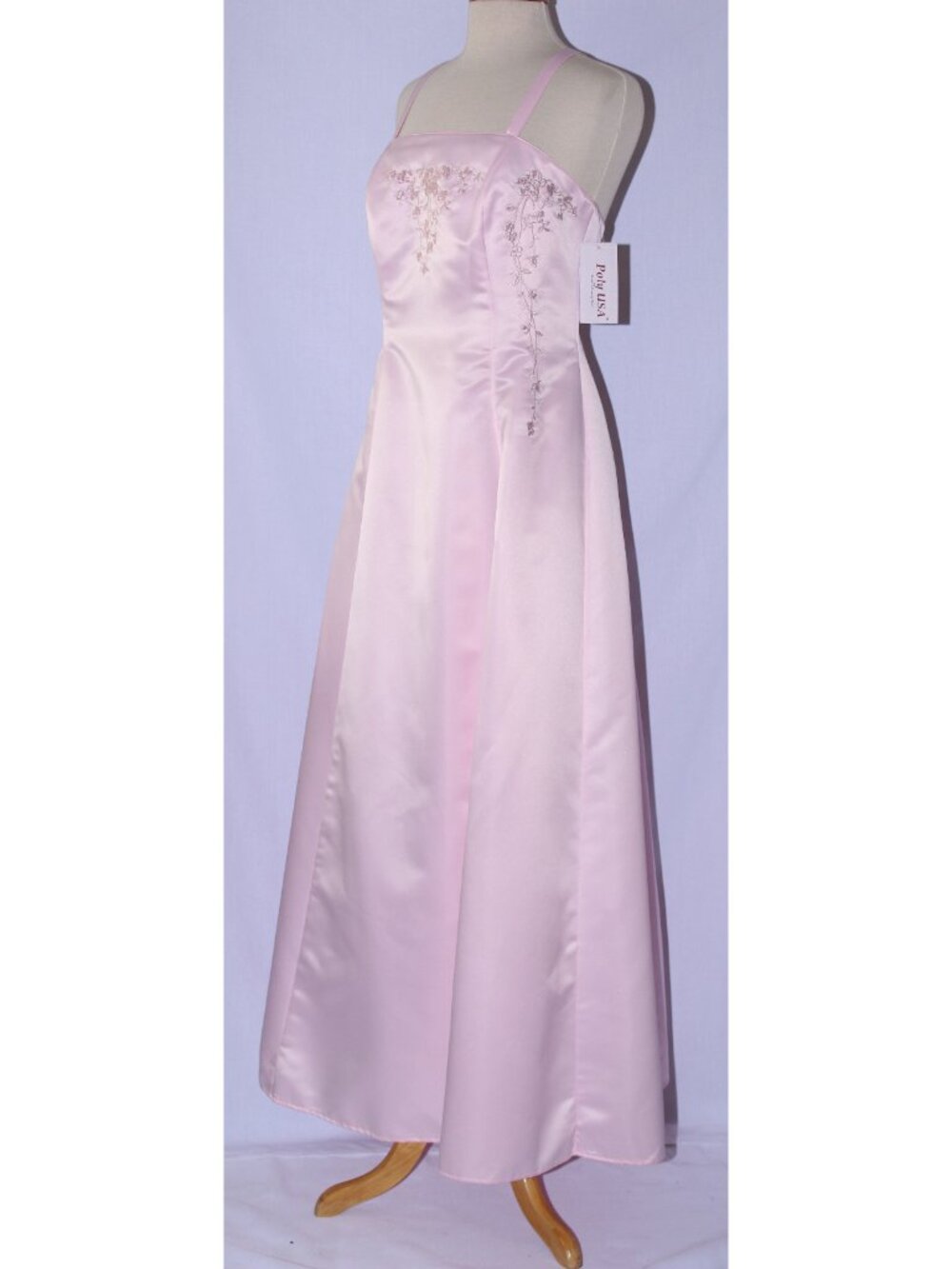 Poly USA #2398 Long Satin Bridesmaid Dress With Embroidery-Size 2X-PINK-NWT - Picture 3 of 6